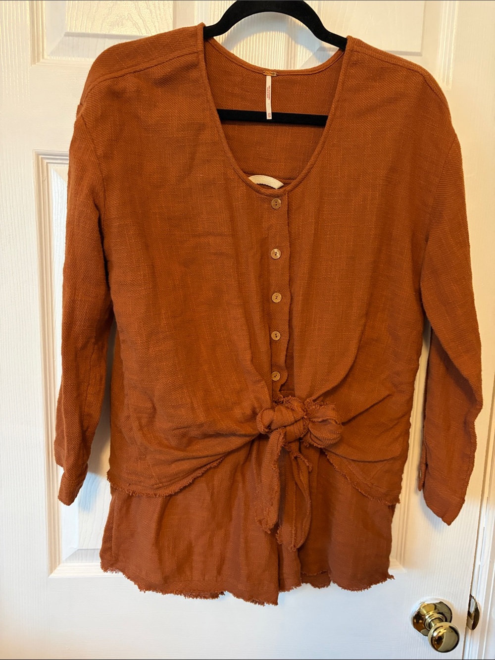 Free People Rust Tie-Front Gauze Blouse